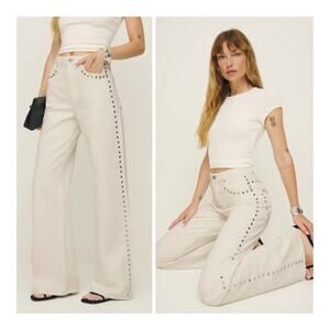 Reformation Cary Slouchy Studded Wide-Leg High Rise Jeans Festival Western - 30